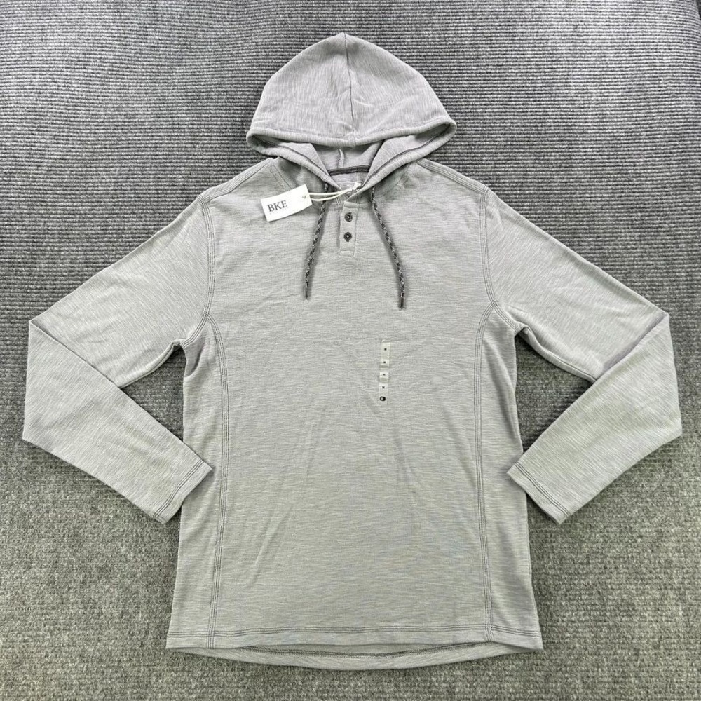 NEW BKE‎ Thermal Long Sleeve Hooded Henley Shirt Mens Medium Gray Casual Wear